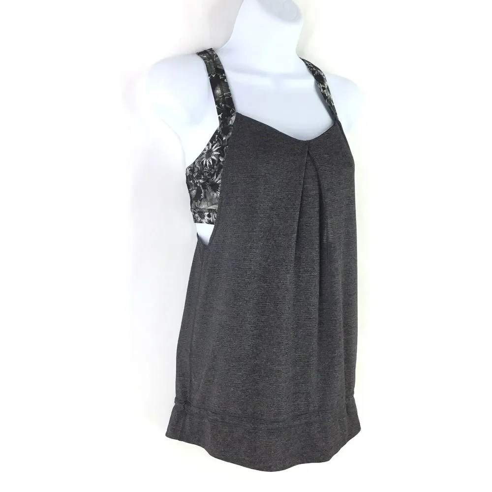 Lululemon Rest Less Racerback Tank Women 4 Gray Floral Flowabunga Heather Active